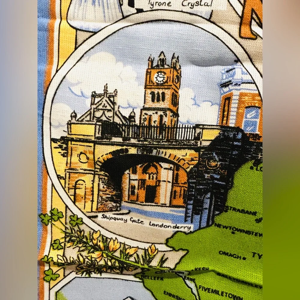 Northern Ireland Souvenir Tea Towel Wall Hanging Vintage Linen Cotton